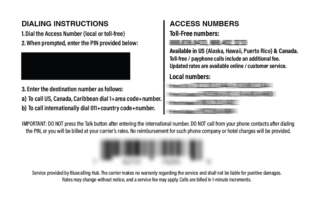 Bluecalling  50 for Domestic and International Calls