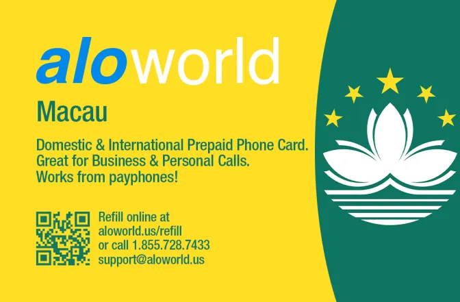 Aloworld macau Calling Card. Call macau from USA & Canada